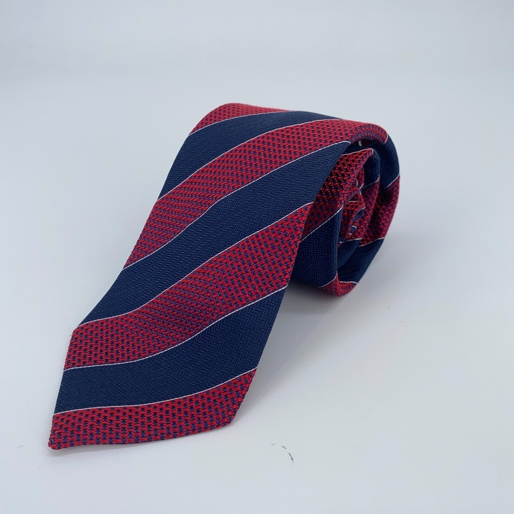 Eton Tie Mens One Size Red Blue Striped Silk Classic Fit Necktie Italy Made
